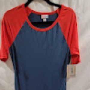 NWT Lularoe Julia Dress Red Dress with Blue Sleeves Size Medium